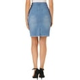 thumbnail image 3 of Unique Bargains Women's Distressed High Waist Ripped Hem Knee Length Denim Skirt, 3 of 7