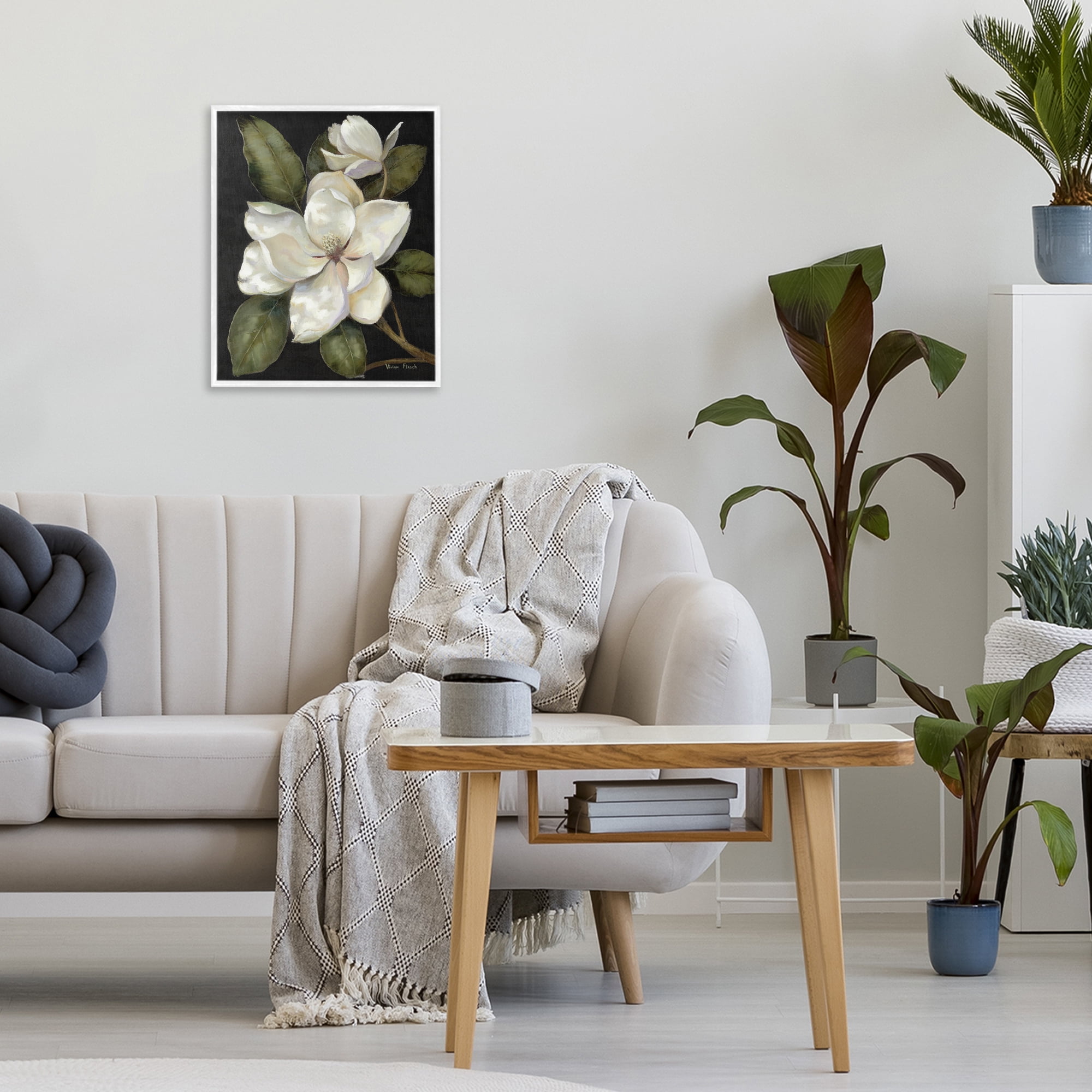 Stupell Industries Blooming Magnolia Buds White Framed Giclee Art, design by Nan