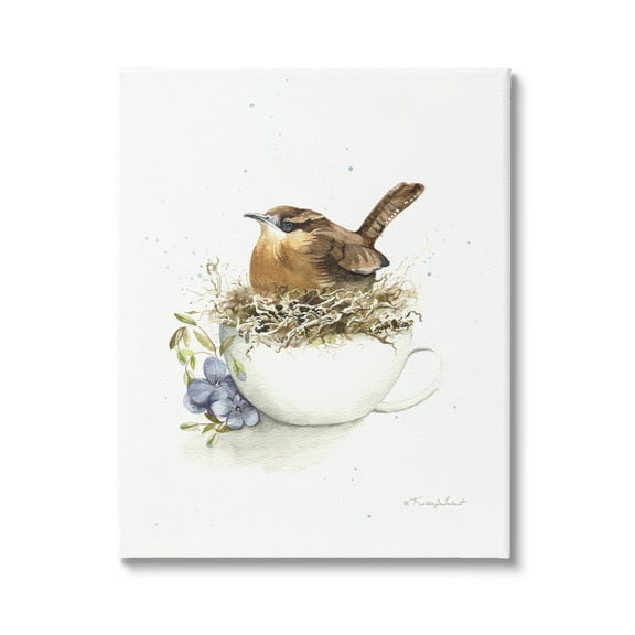 Stupell Industries Bird Nest in Teacup Animals & Insects Painting Gallery Wrapped Canvas Print Wall Art, 16 x 20