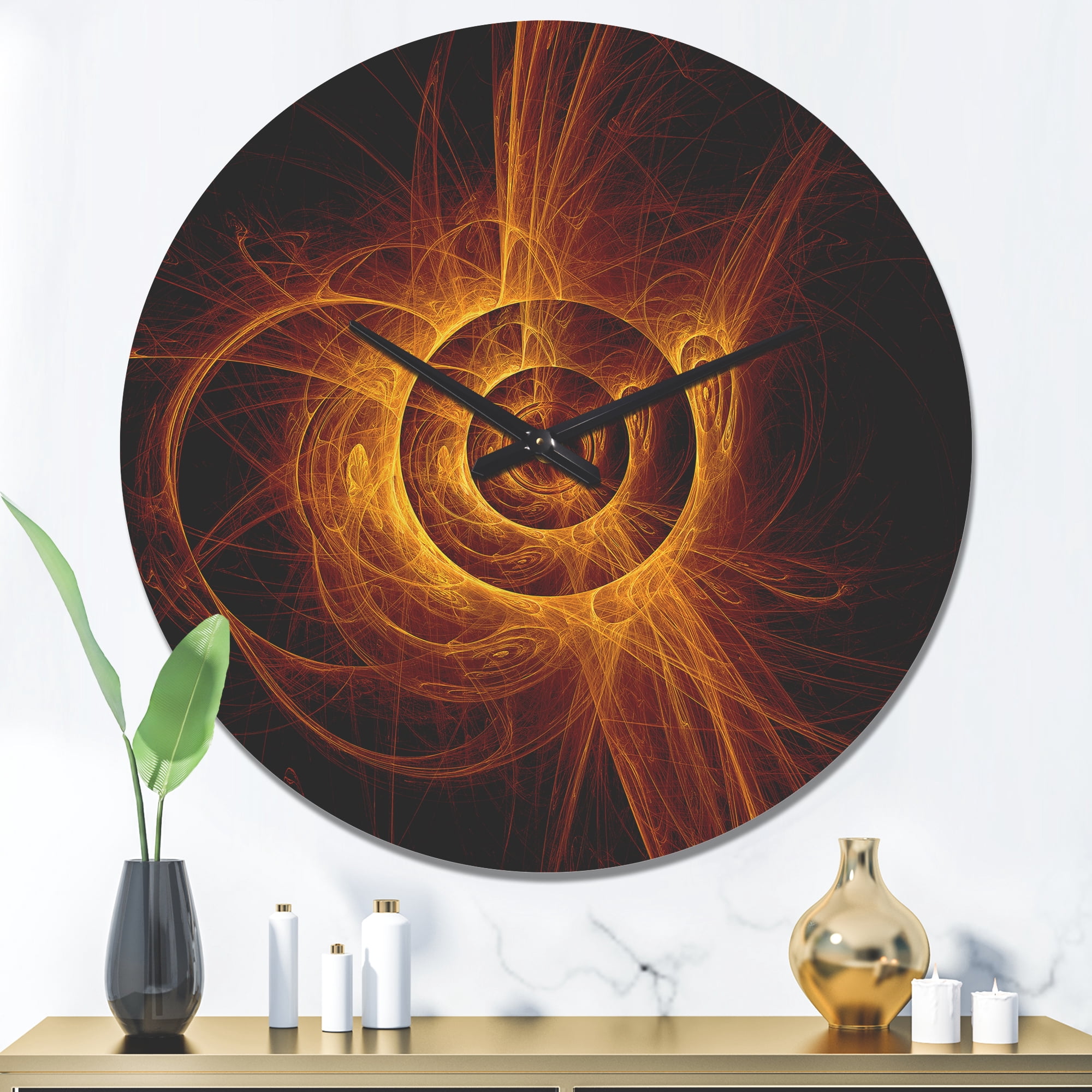 Designart 'The Yellow Flashing Flame ' Modern Wood Wall Clock