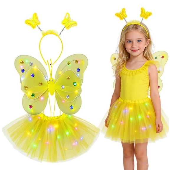 RUTAYY Children Girls Outfit Sets Glowing Fairy Party with Light Up Wand and Floral 4 Piece Dress Up Trendy Vibrant Sets