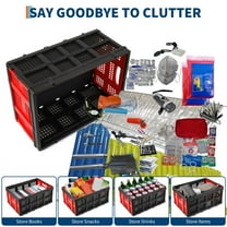 Kojooin Collapsible Milk Crate, 14.5 Gallon Stackable Heavy Duty Plastic Storage Crate with Handle, 55 Lb Capacity, Folding Storage Busket Foldable Bin for Home Office Farm, Red