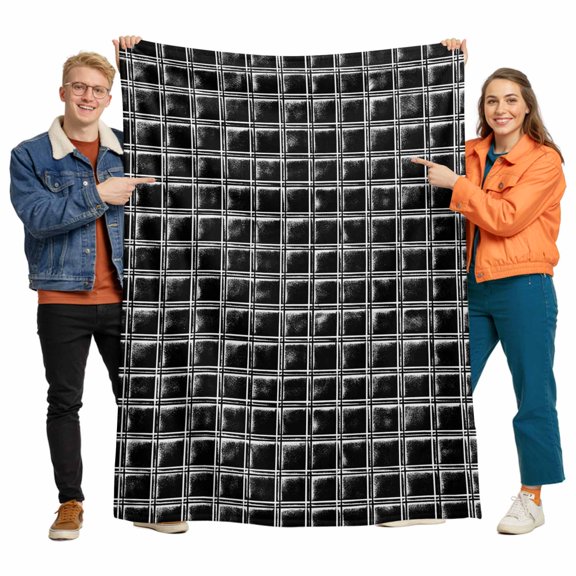 Flannel Fleece Throw Blankets Abstract Black Checkered Throws Blankets, Modern Geometric Plaid Lightweight Soft Warm Blanket for Couch Sofa Bed Living Room All Season Use, 50x60in