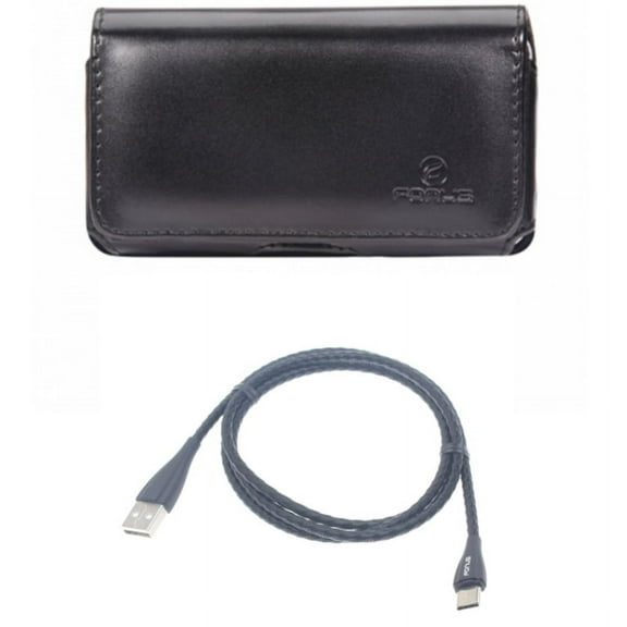 Charger Cord Type-C Metal USB Cable w Swivel Leather Case Belt Clip V1V for Acer Liquid Jade Primo - ASUS ROG Phone, ZenFone 4 Pro - Blackberry Motion - BLU Vivo XI Plus - Google Pixel 3 XL