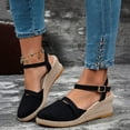 thumbnail image 1 of Women Espadrilles Wedge Sandals Closed Pointed Toe Casual Walking Sandal Ladies Slingback Ankle Strap Low Heel Shoes Black 8.5, 1 of 7