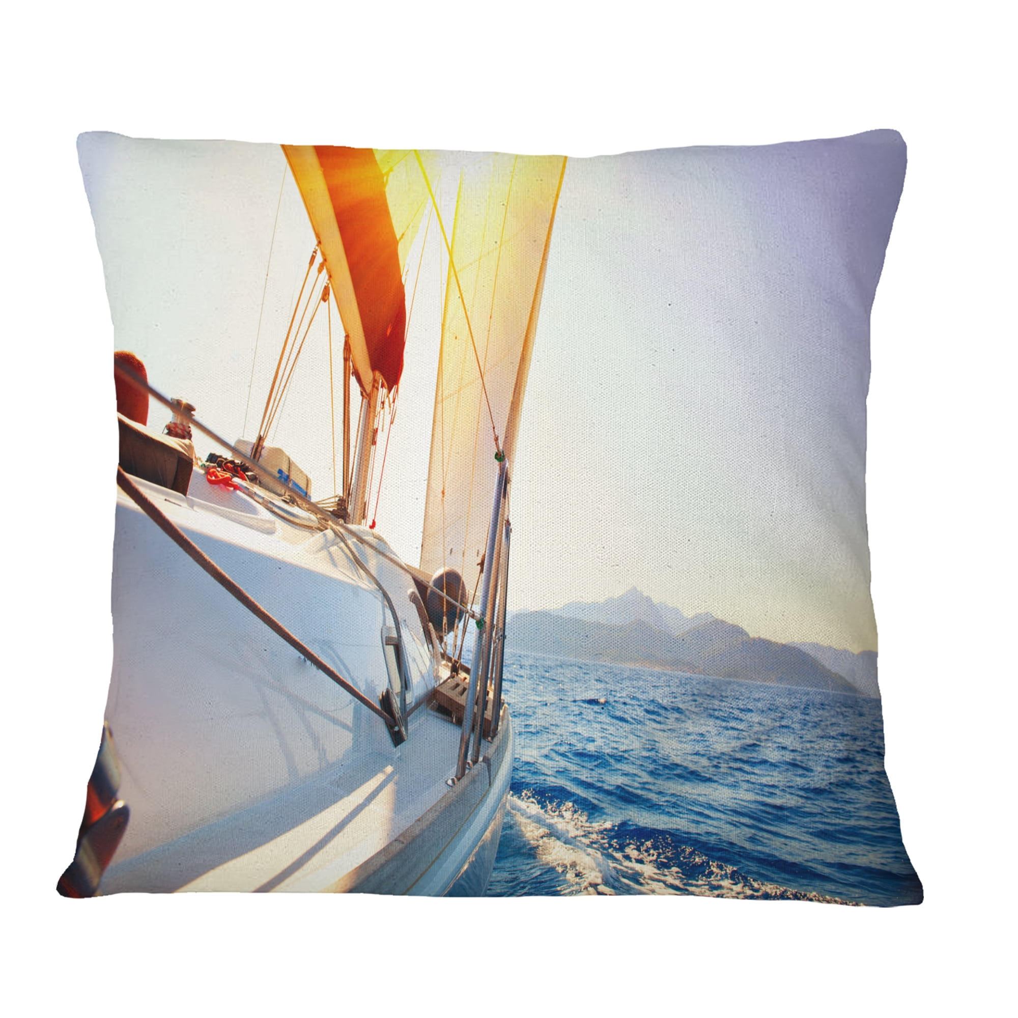 Designart Sailboat Sailing in the Blue Sea - Seashore Throw Pillow - 16x16