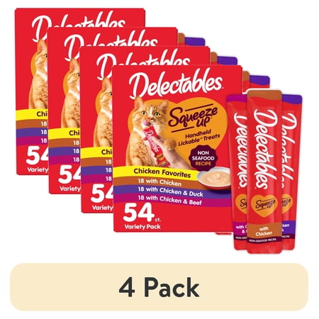 (4 pack) Hartz Delectables Squeeze up Non-Seafood Variety Pack Lickable Wet Cat Treats, 0.5oz Tube (54 Count)