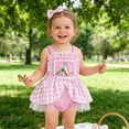 thumbnail image 7 of CAICJ98 Newborn Baby Girl Easter Outfits Romper Dress Sleeveless Bunny Overalls Romper Tulle Lace Onesie with Headband 2Pcs Cute Clothes (Pink,6-9 Months), 7 of 7