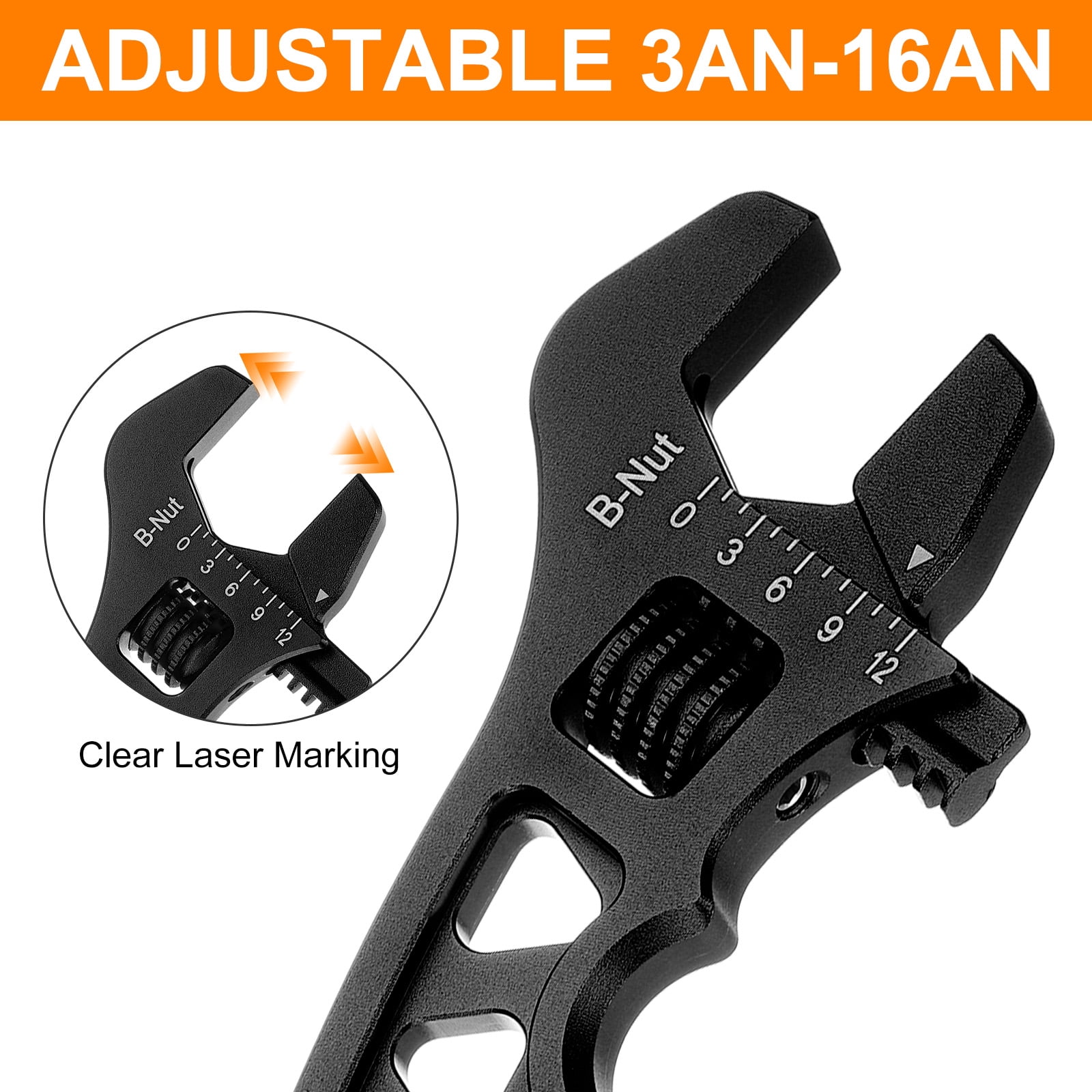 1pcs 7" Adjustable Wrench Aluminum Alloy Plumbers Wrench AN3-AN16, Black
