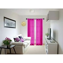 2 Panels MG Semi Transparent Silky Shiny Faux Solid Hot Pink Window Curtain 6 Grommets per panel 52inch width x 84inch length each