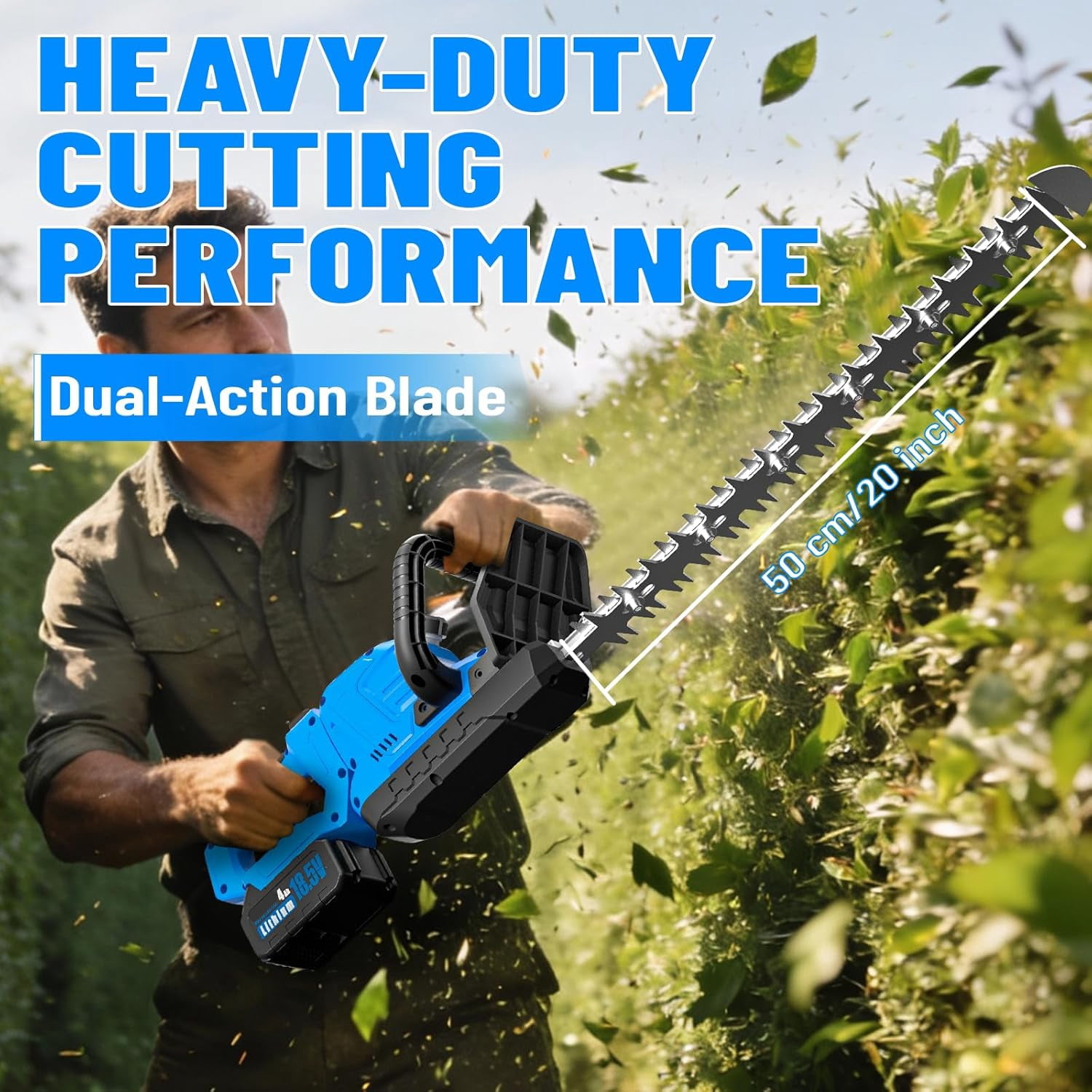 Azzunox 20 Inch Brushless Cordless Hedge Trimmer, Lightweight Bush Trimmer with 21V Max 4.0Ah Battery and Charging Cable