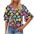thumbnail image 2 of Wowcloth Women's Fashion Loose Casual V-Neck Short Sleeve T-shirt with Double Flounce Sleeve Design for Everyday Wear, 2 of 7