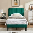 thumbnail image 3 of VECELO Set of 2 Twin Upholstered Platform Bed Frame with Adjustable Headboard, Wooden Slats Support/No Box Spring Needed, Dark Green, 3 of 5