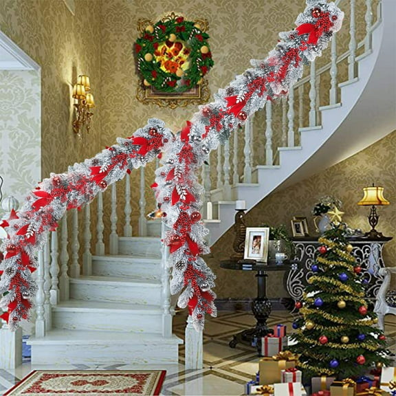 OEFNTAC Decorations Wreath Front Door Decoration Christmas PVC Red Festive Mantel Stair Rail 47.24in Holiday Entryway Hanging Christmas Accessories