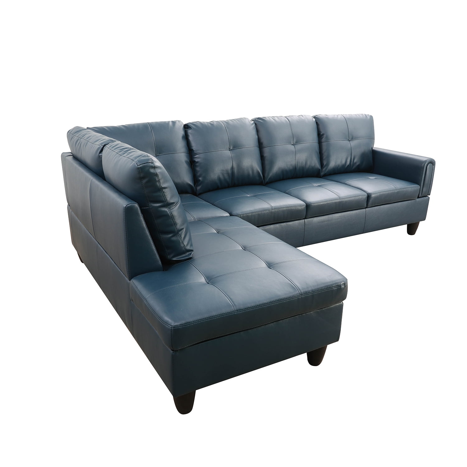 Hommoo Faux Leather 4-Seat Couch, L Shaped Sectional Couches and Sofas, Modern Living Room Furniture Sets Sectional Sofa Set, Denim(No Ottoman)