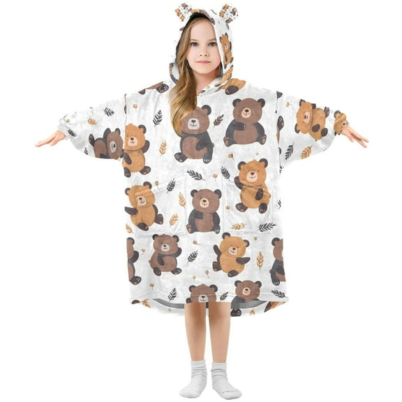 joogoo Wearable Blanket Cartoon Bear Hoodie for Oversized Sherpa Hooded 3-14 YR M