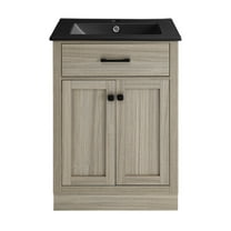 Burdon 24 in. Brown Oak Bathroom Vanity With Black Ceramic Sink Top