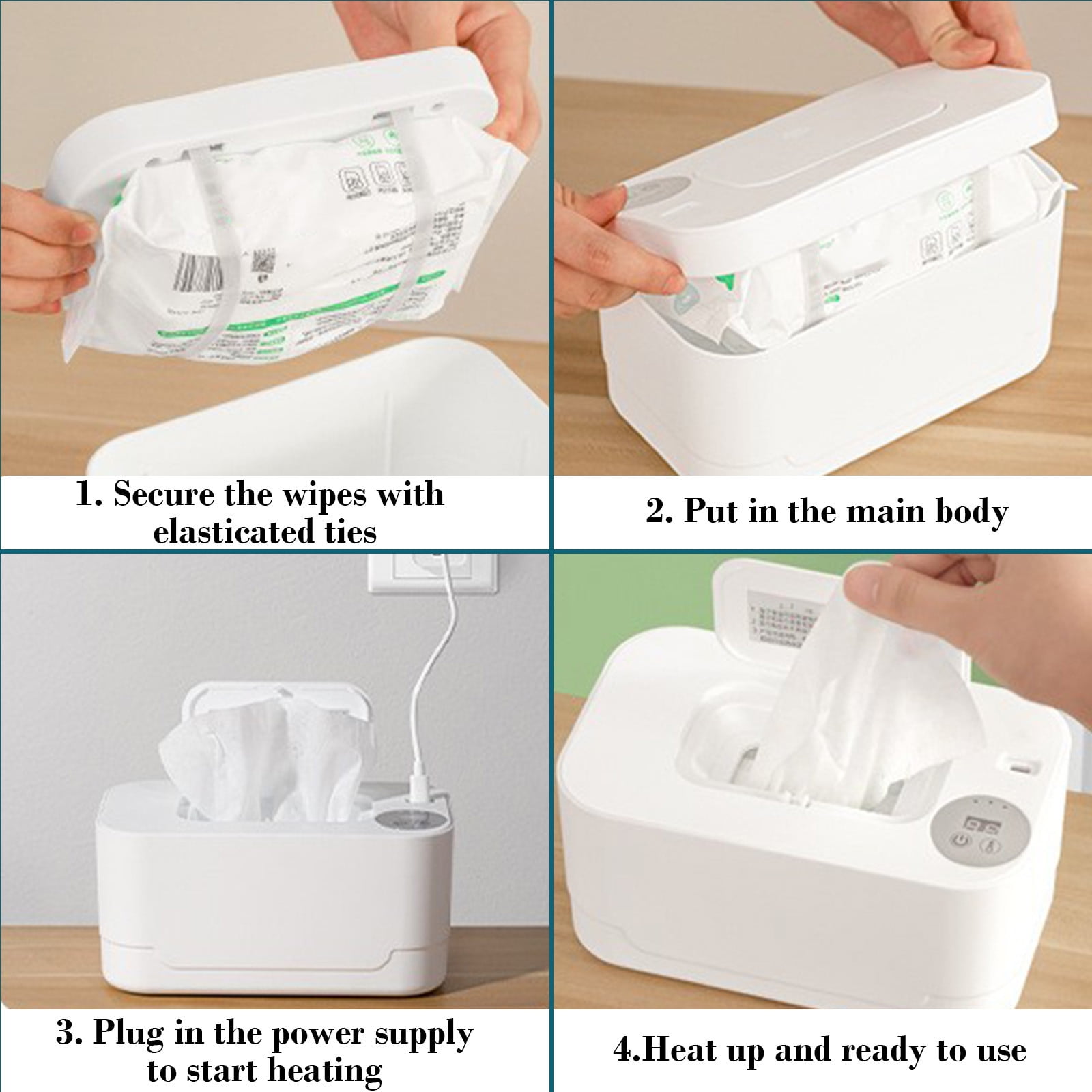 Wipes Warmer, Portable USB Charging Heater, Large Capacity for 120 Wipes, PP Material, 24h Intelligent Constant Temperature 55-65℃, for Home Car Travel