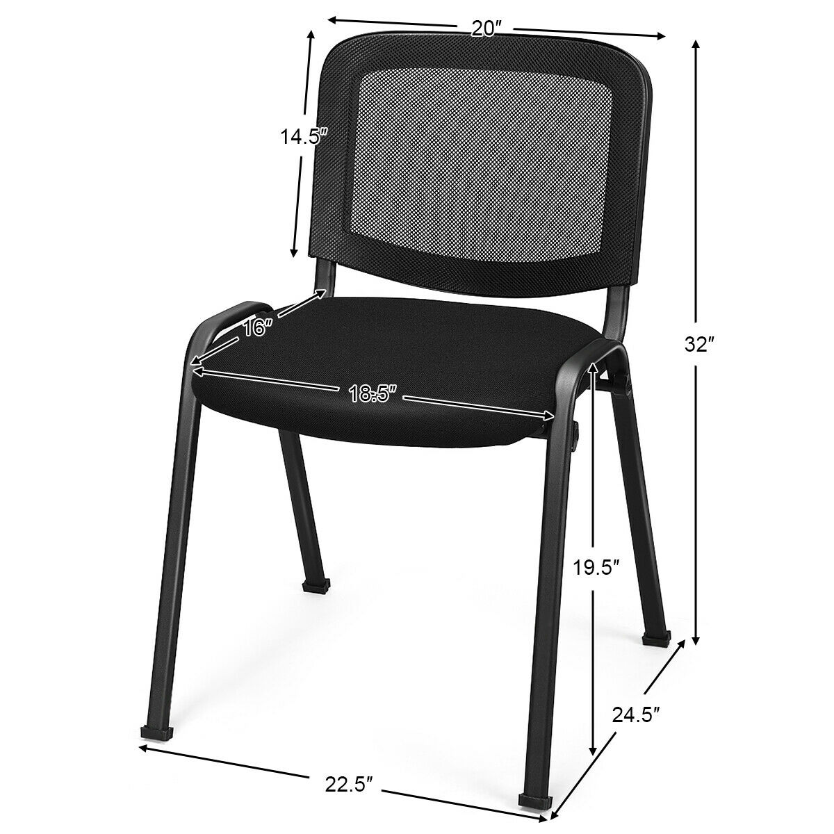 Gymax Set of 5 Conference Chair Mesh Back Office Room Guest Reception Black
