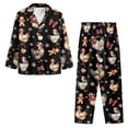 thumbnail image 5 of Garronmavis Christmas Rooster Chicken Women's 2-Piece Pajama Set Long Sleeve Button-Down Top & Pants Comfortable Night Sleepwear 2 Piece Set, Black, 5 of 7