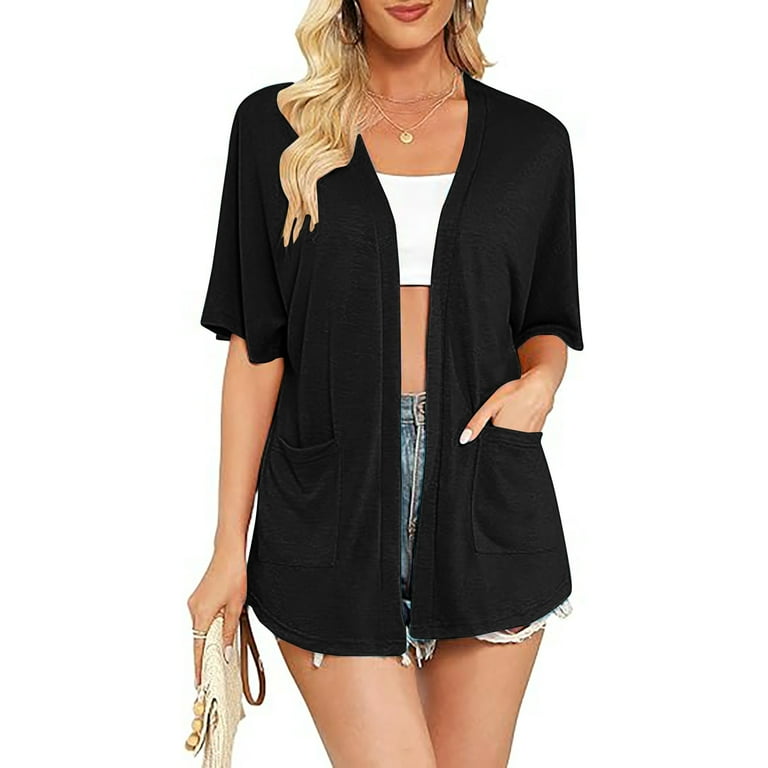 chinese dress ladies Yekaty Summer Lightweight Short Sleeve Cardigans for Women Light Weight  Cardigan White Kimono Cover Up at Amazon Women's Clothing store main image 0