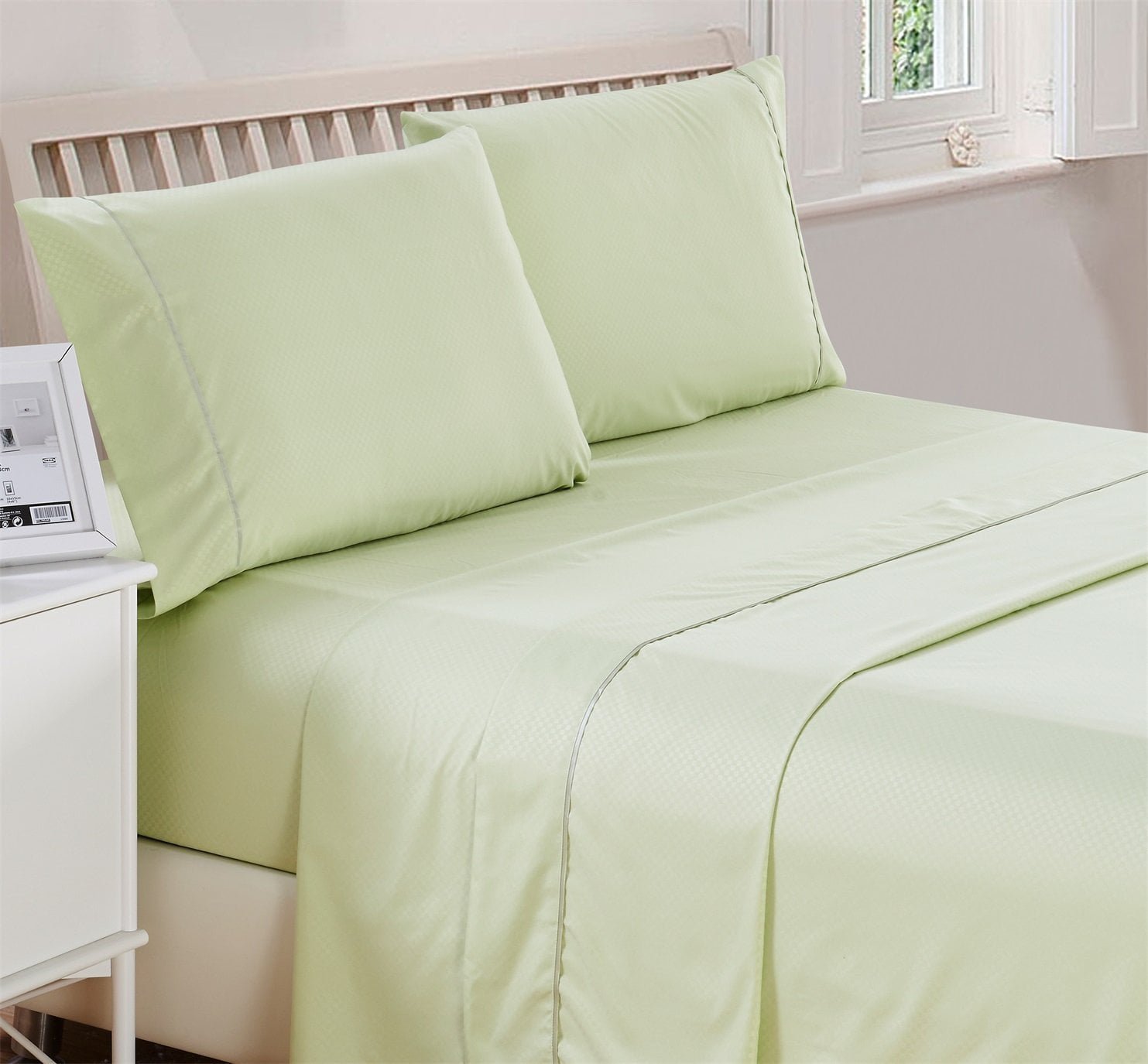 Checkered Bed Sheet Set(Twin, sage Green) Deep Pocket 1800 Series