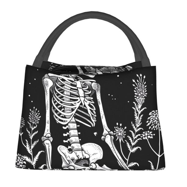 Fotbe Vintage Black white Plant skull Bolsa Térmica Portátil con Estampado, Bolsa de Entrega de Alimentos Aislada, Bolsa Reutilizable de Gran Capacidad para Comidas y Supermercado