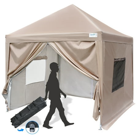 Small Gazebo Upgraded Quictent 8x8 EZ Pop Up Canopy Gazebo Party Tent with Mesh Windows and Sidewalls 100% Waterproof-9 Colors (Beige) ()