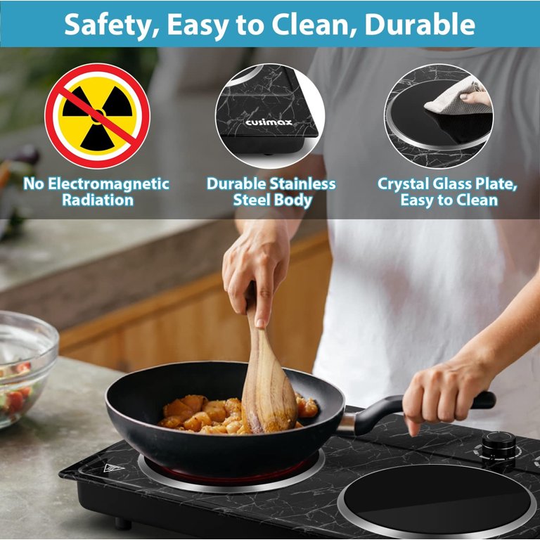 Cusimax 1800W Hot Plate Black Marble Ceramic Cooktop Dual Infrared Burner -  Walmart.com