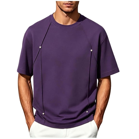 TKKCS Mens Fashion Short Sleeve Crew Neck T Shirts- Regular Fit Lightweight Daily Wear Summer Casual Tees Purple Size 2XL