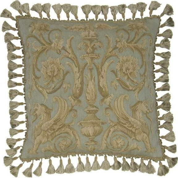 Throw Pillow Aubusson Flowers Floral 22x22 Beige Cream Bronze Olive Green Gold