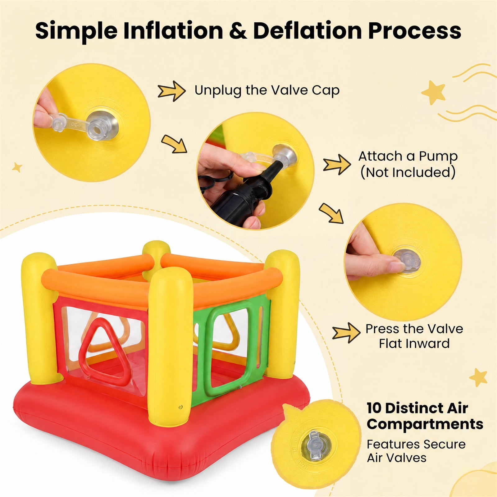 Costway Inflatable Bounce House for Kids, Blow Up Jumping House with Transparent Side Walls Red + Yellow + Orange