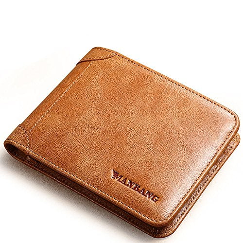 Mens Italian Genuine Cowhide Leather Extra Capacity Bifold Wallet Coffee