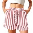 thumbnail image 6 of Cagogo Women Plus Size Drawstring High Waisted Shorts with Pockets Striped Casual Loose Workout Shorts for Summer Beach Lounge, Pink 2XL, 6 of 9