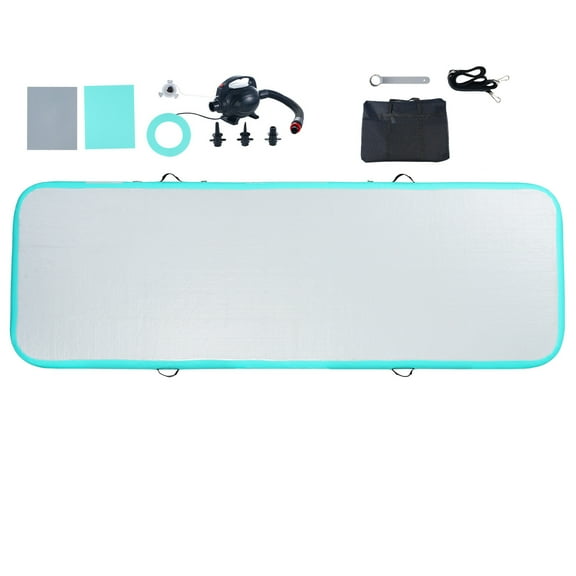 KFFKFF Inflatable Gymnastics Mat, 4-inch Thick, Tumbling Track with Electric Inflation Device, Suitable for Home, Gym, Yoga, Cheerleading, Beach, Park, Water Activities, 10 ft, Refreshing Mint Green