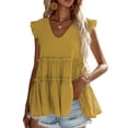 thumbnail image 1 of SAYOO - Chaleco holgado con volantes y plisado con cuello en V para mujer, informal, sin mangas, a la moda SAYOO Estilo de ocio, 1 of 8
