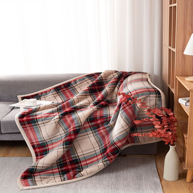 Home Decor Heated Throw Blanket, Energy-Saving Design with Plaid Pattern, Ultra-Plush Softness for All Seasons, Reversible and Fade Resistant (Nordic Midnight)