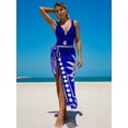 thumbnail image 3 of Swimsuit with Cover Up Wrap Skirt Sarong Floral Print Plunge V Neck Bathing Suit for Women Blue S, 3 of 5