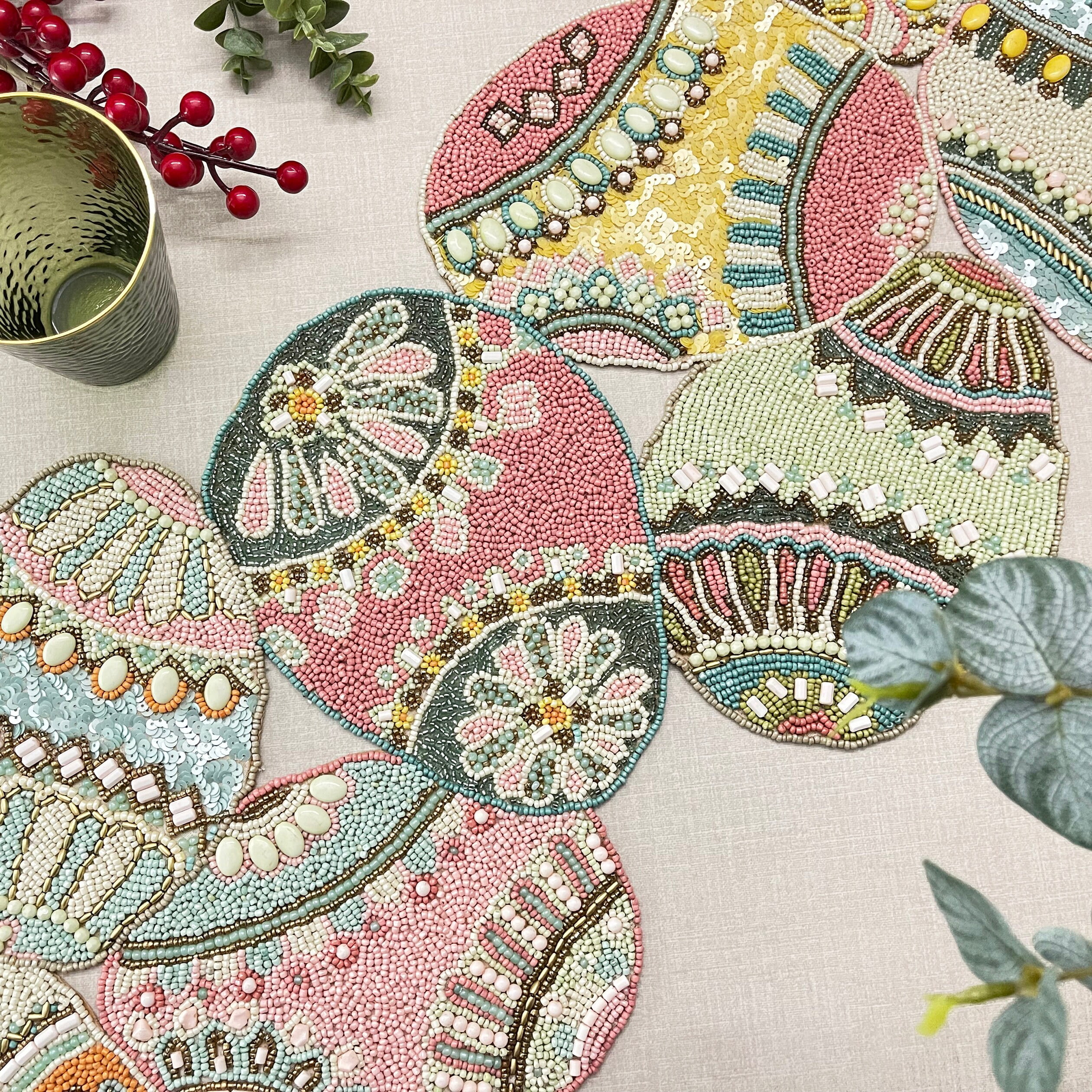 Easter table runner, Easter Egg, handmade beaded runner, 13x36"