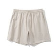 thumbnail image 4 of WREESH Men's Linen Shorts 5 Inch Shorts Solid Fashion Elastic Waist Sports Elastic Mid-Waist Drawstring Shorts Beige, 4 of 7
