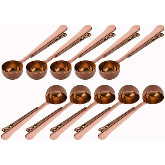 ABCISI Coffee Scoop, 10 PCS Coffee Scoop with Clip, 2 in 1 Stainless Steel 1 tbsp Ground Measuring Spoon with Bag Clip for Coffee Tea (Rose Gold)