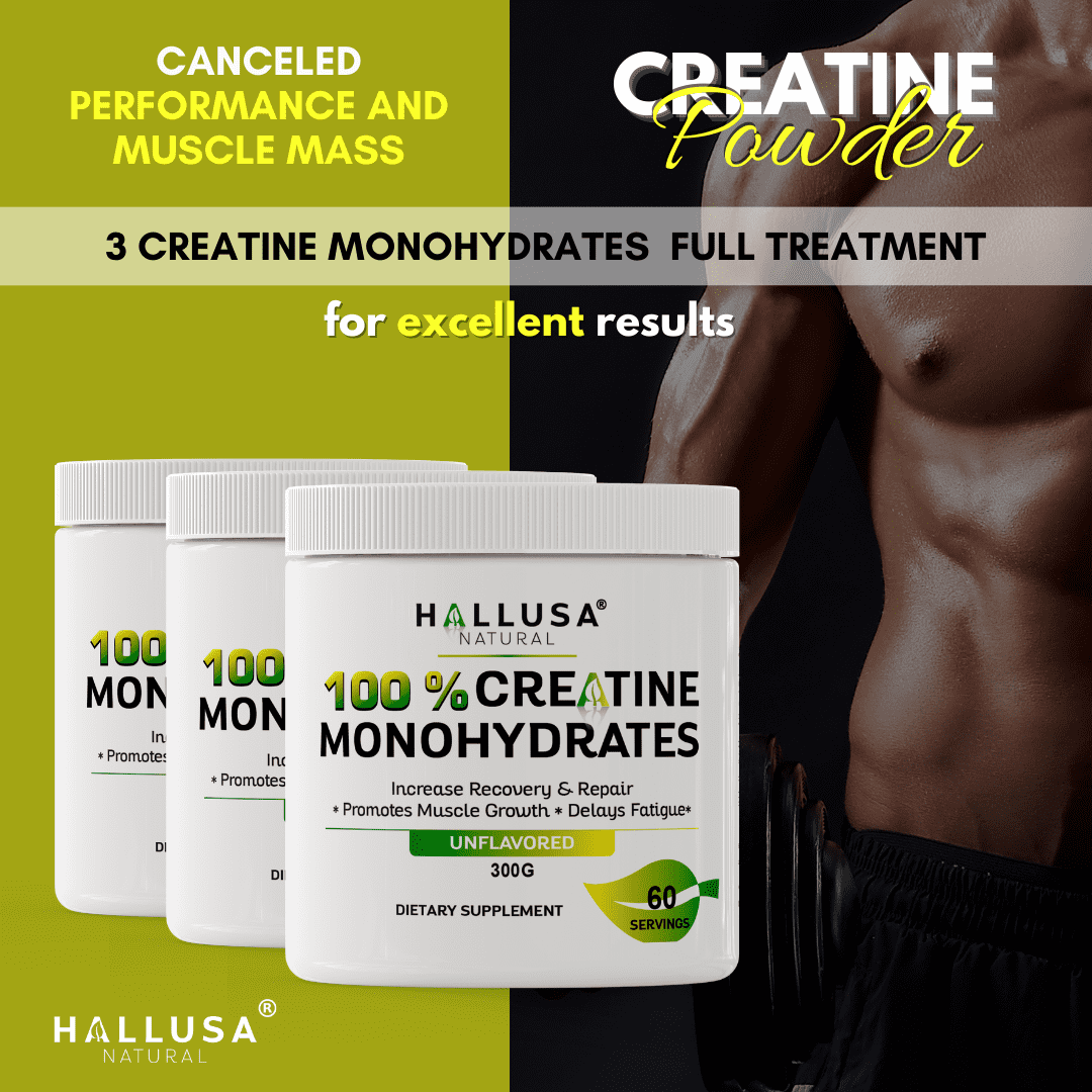 Creatine Monohydrate Powder 300g – 60 Servings – Unflavored Creatine for Muscle Strength, Workout Performance, Exercise Recovery & Fitness Support – Hallusa Natural