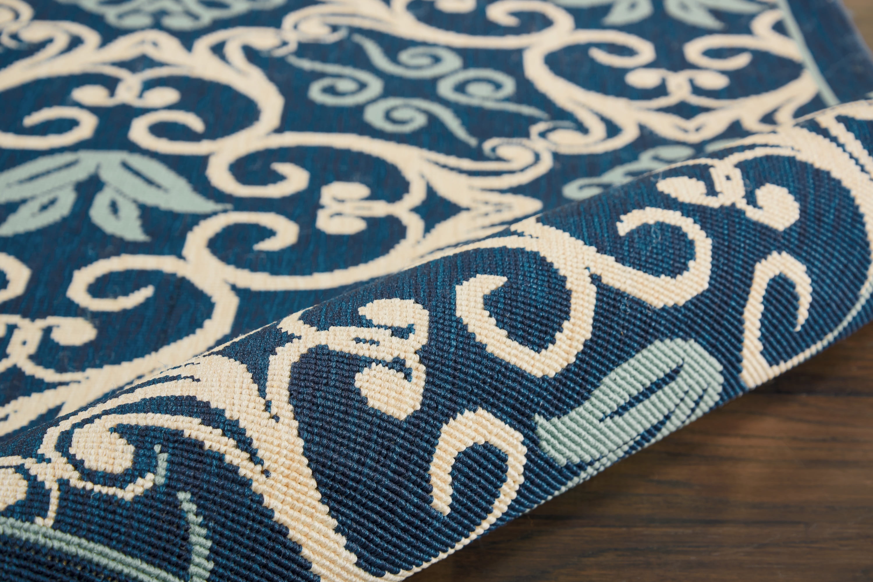 Nourison Caribbean Indoor/Outdoor Geometric Floral Navy 6'7" x 9'6" Area Rug, (7' X 10')