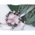 thumbnail image 2 of Silver Tone Retro Flower Crystal Rhinestone Hippie Peace Symbol Pendant Necklace, Pink, 2 of 6
