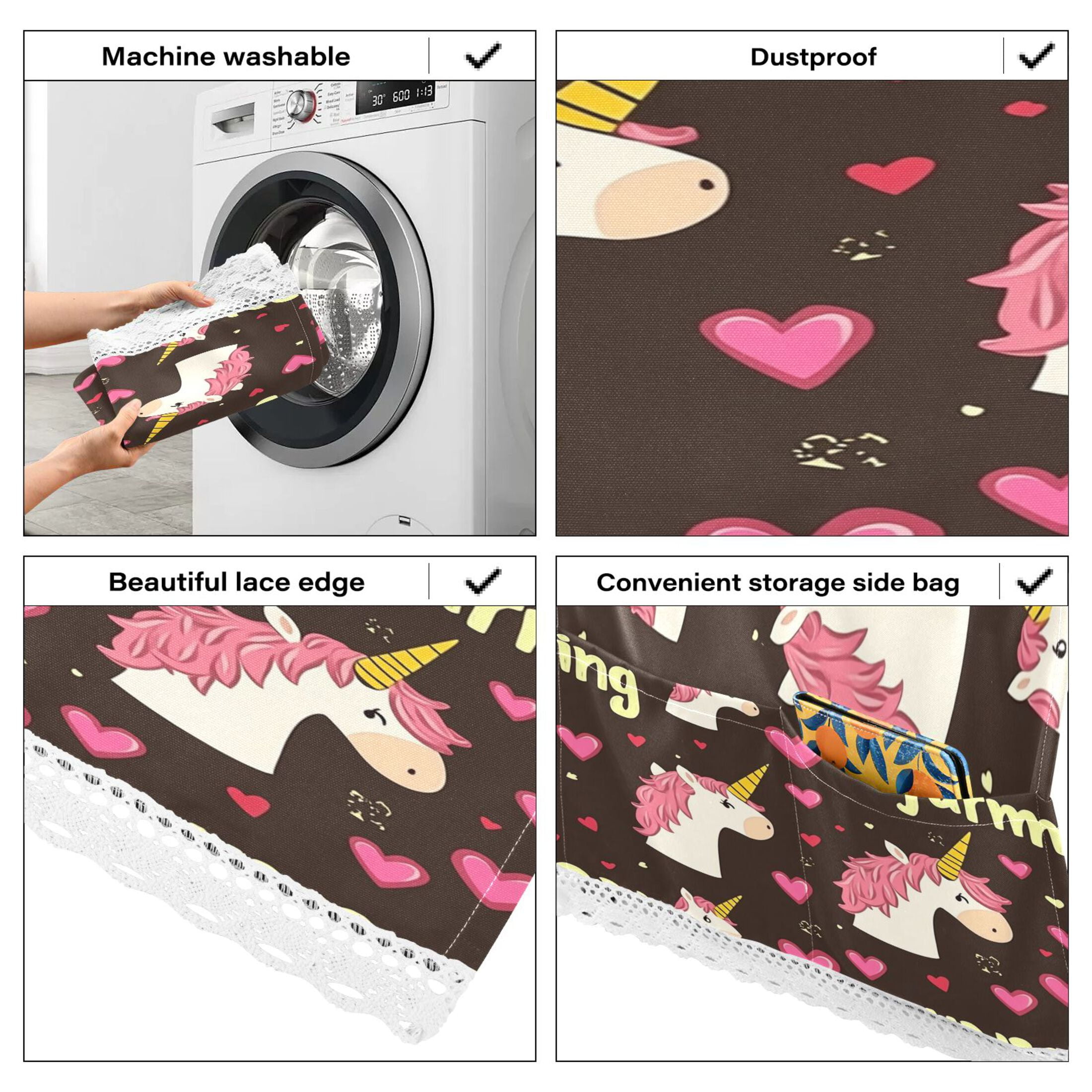 Pink ManeWasher and Dryer Covers Dust-Proof and Oil Resistant Fridge Cover with 4 Storage Pockets Washing Machine Top Cover for Laundry Kitchen Home 51.2 x 22 In