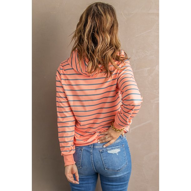 ABPHQTO Sudadera de Mujer Cuello Alto Rayas Naranja con Bolsillo