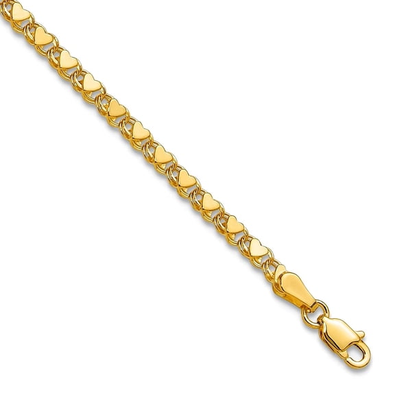 3.75mm 14k Solid Yellow Gold Polished Double-sided Love Heart Bracelet 7 Inch Link Bracelet for Women