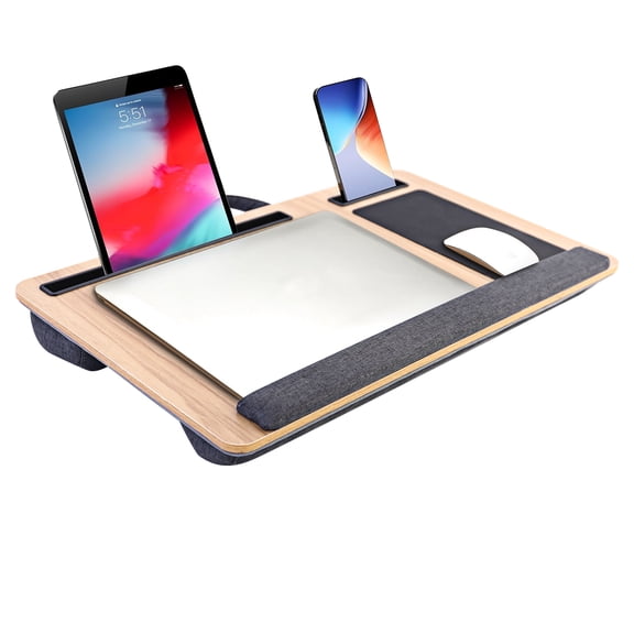 Lap Desk, Lap Desk for Laptop, Fits up to 15.6" Laptop, Lap Stand for Bed & Couch, Laptop Lap Desk with Cushion, W/Mouse Pad & Media Slot, for Adult & Kid