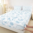 thumbnail image 5 of Manfei Watercolor Blue White Seashell Bow Full Size Sheets for Kids Boys and Girls, Kawaii Ocean Wildlife Bed Sheets 4 Pieces, 1 Flat Sheet, 1 Fitted Sheet and 2 Pillowcases, 5 of 6