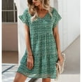 thumbnail image 2 of Jdlsppl Women's Short Sleeve Dresses Casual Dress V Neck A Line Short Date Night Holiday Bell Sleeve Sundress Green Small, 2 of 4